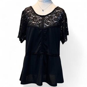 Coco & Shay 1X Black Lace Peplum Blouse